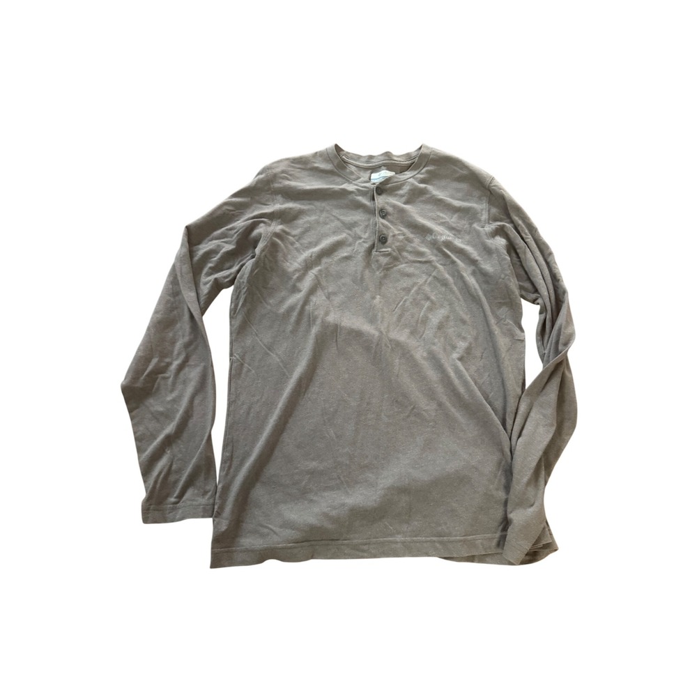 Columbia‎ Sportswear Mens Long Sleeve Henley Shirt Size S P Gray Cotton Blend